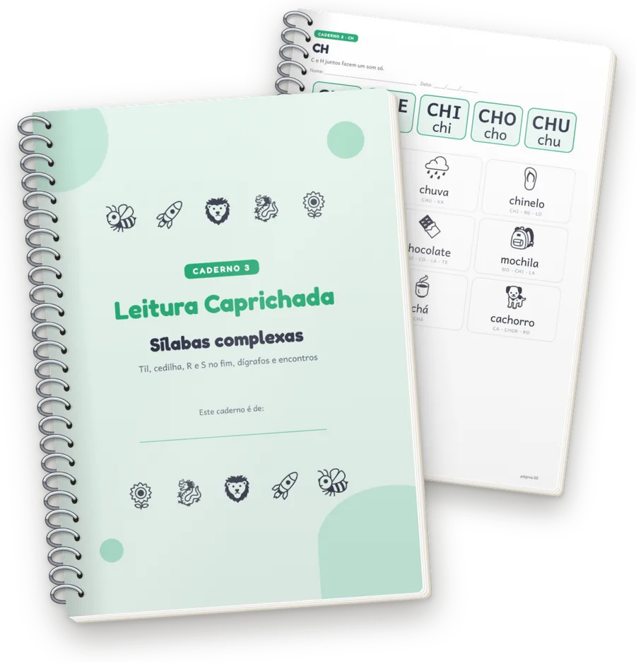 Caderno 3 com espiral: capa e a lição do CH