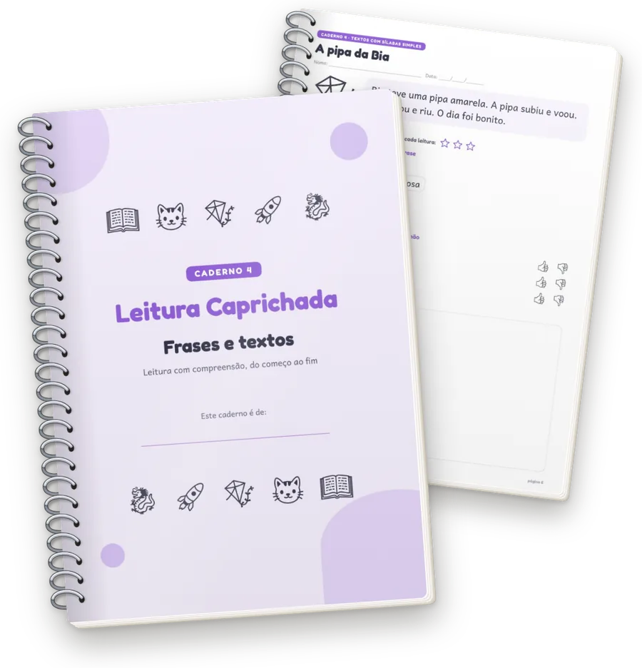 Caderno 4 com espiral: capa e a historinha A pipa da Bia
